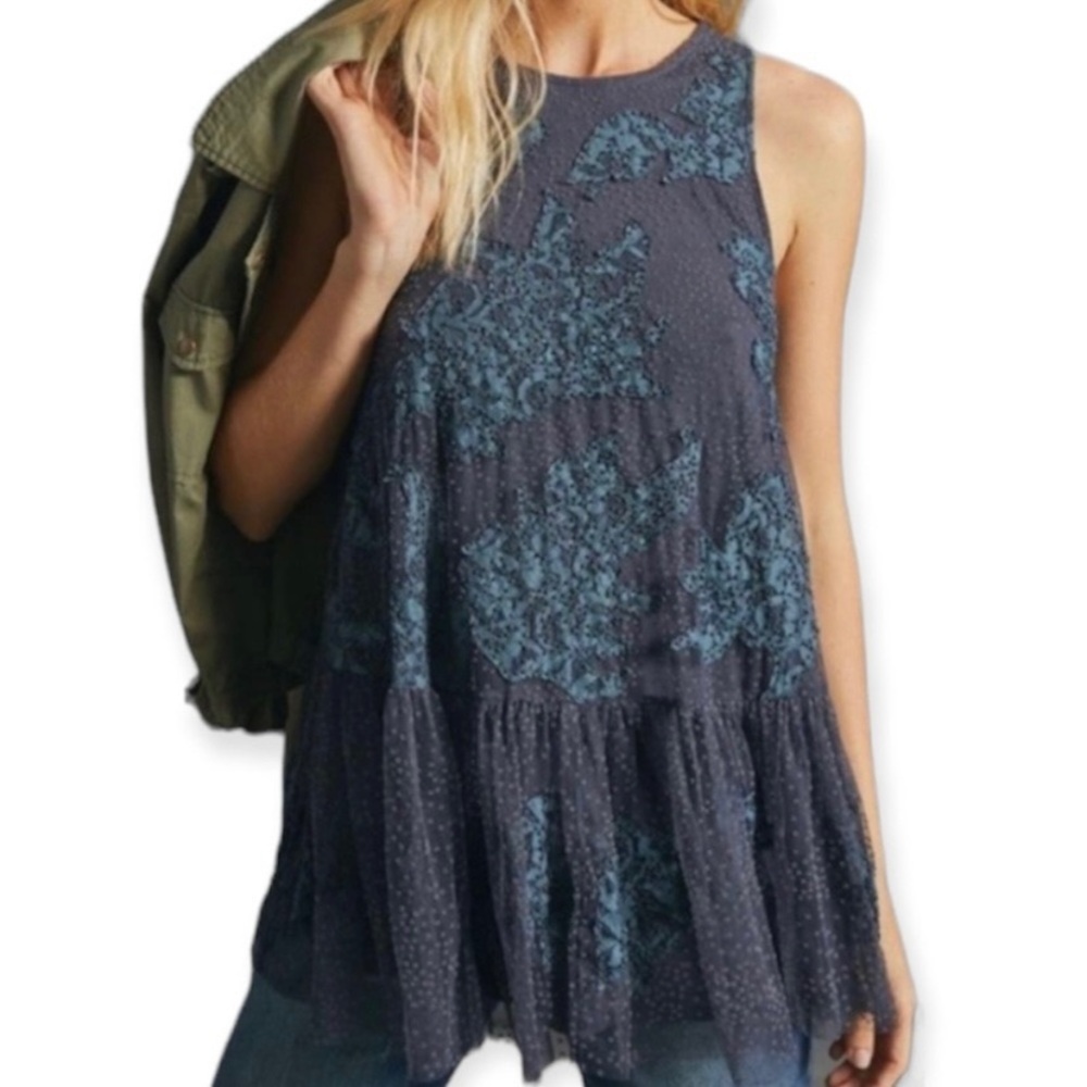 Anthropologie NWT Blue Tulle Beaded Tunic Sleeveless Size M Medium